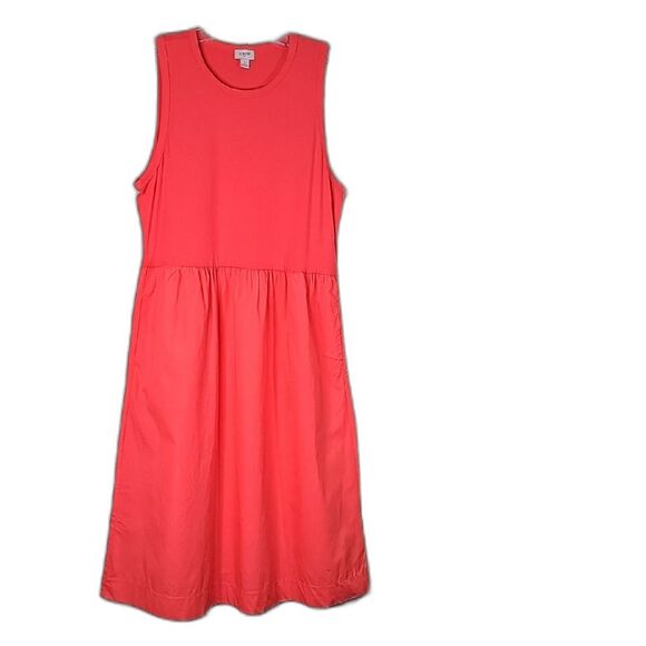 J. Crew Dress Midi Orange With Side Pockets Sleeveless Size Large - Picture 1 of 5